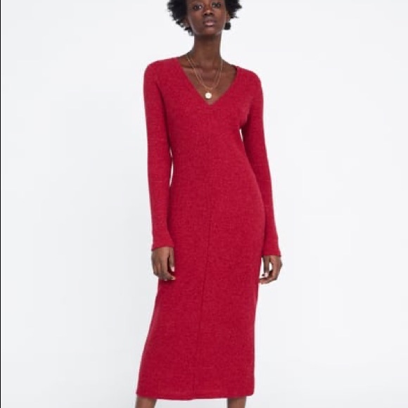Zara Dresses & Skirts - Zara Midi Red dress Size Small knit ribbed NWT